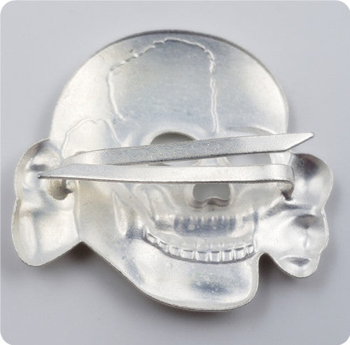 German WW2 SS Death Skull Totenkopf Pin Badge Antique or Silver Brooch