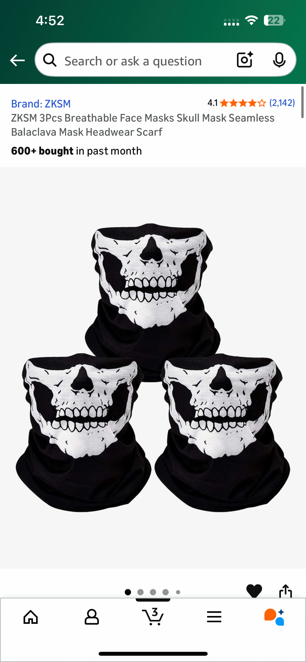 3Pcs Breathable Face Masks Skull Mask Seamless Headwear Scarf