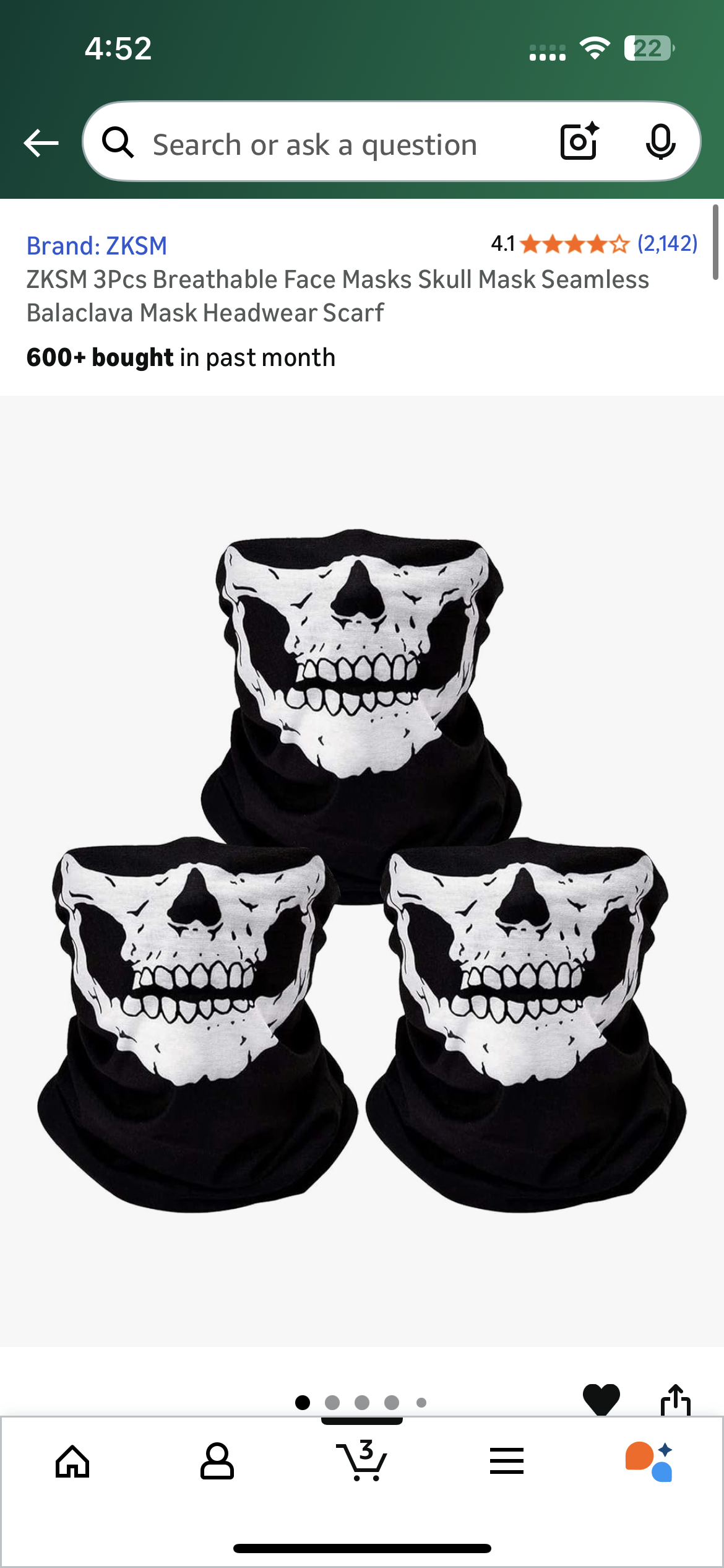 3Pcs Breathable Face Masks Skull Mask Seamless Headwear Scarf